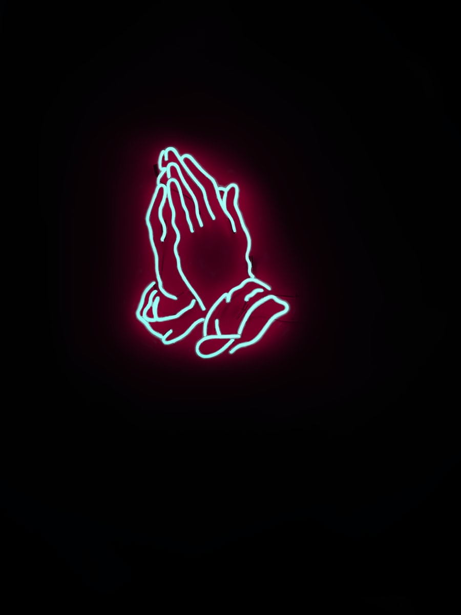 praying hand neon signage religion marijuana