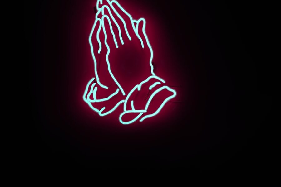 praying hand neon signage religion marijuana